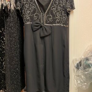 Elegant Black Dress with Silver Embroidery